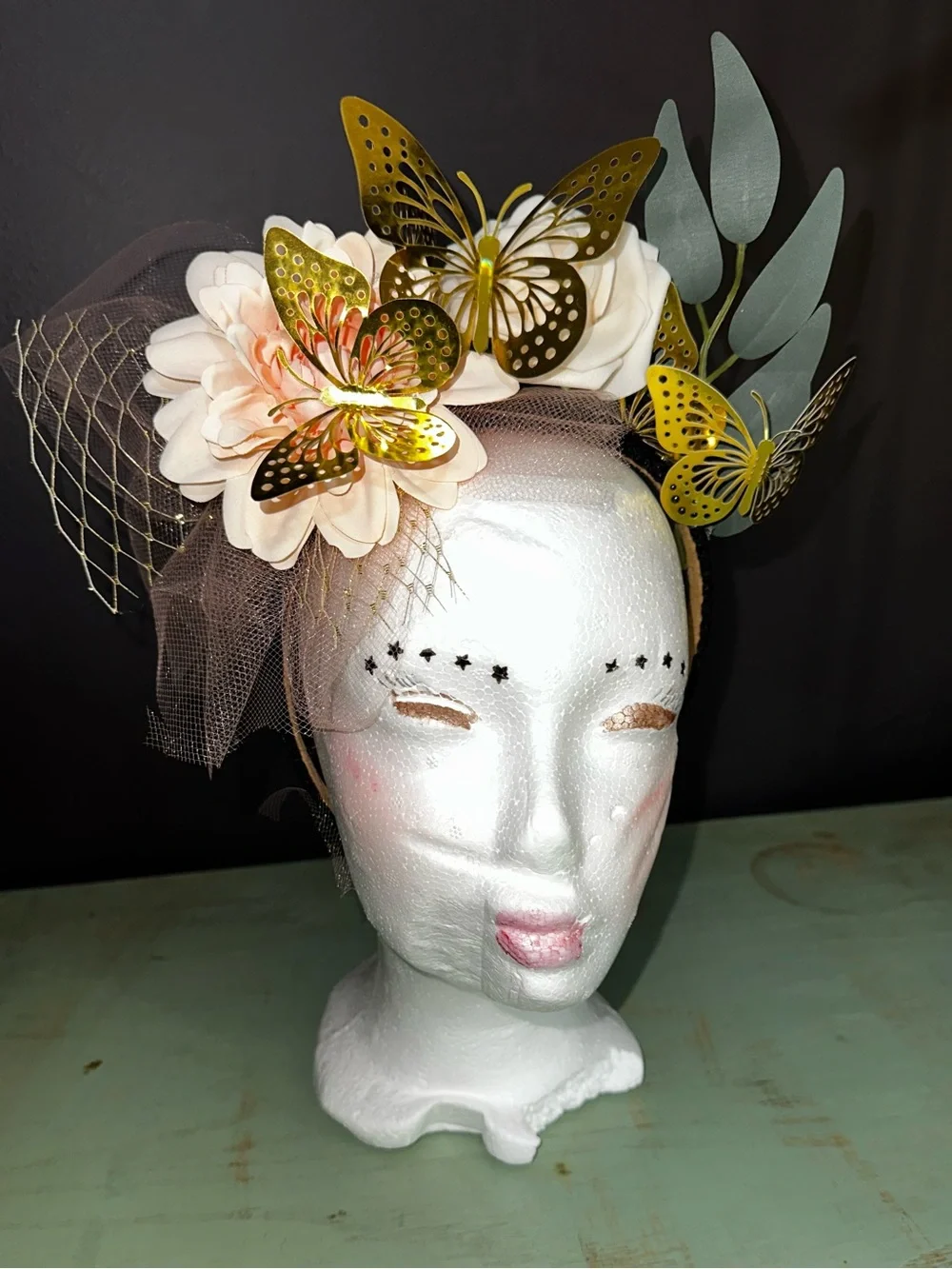 Home Collection Pink Floral Headband with Gold Butterfly Accents